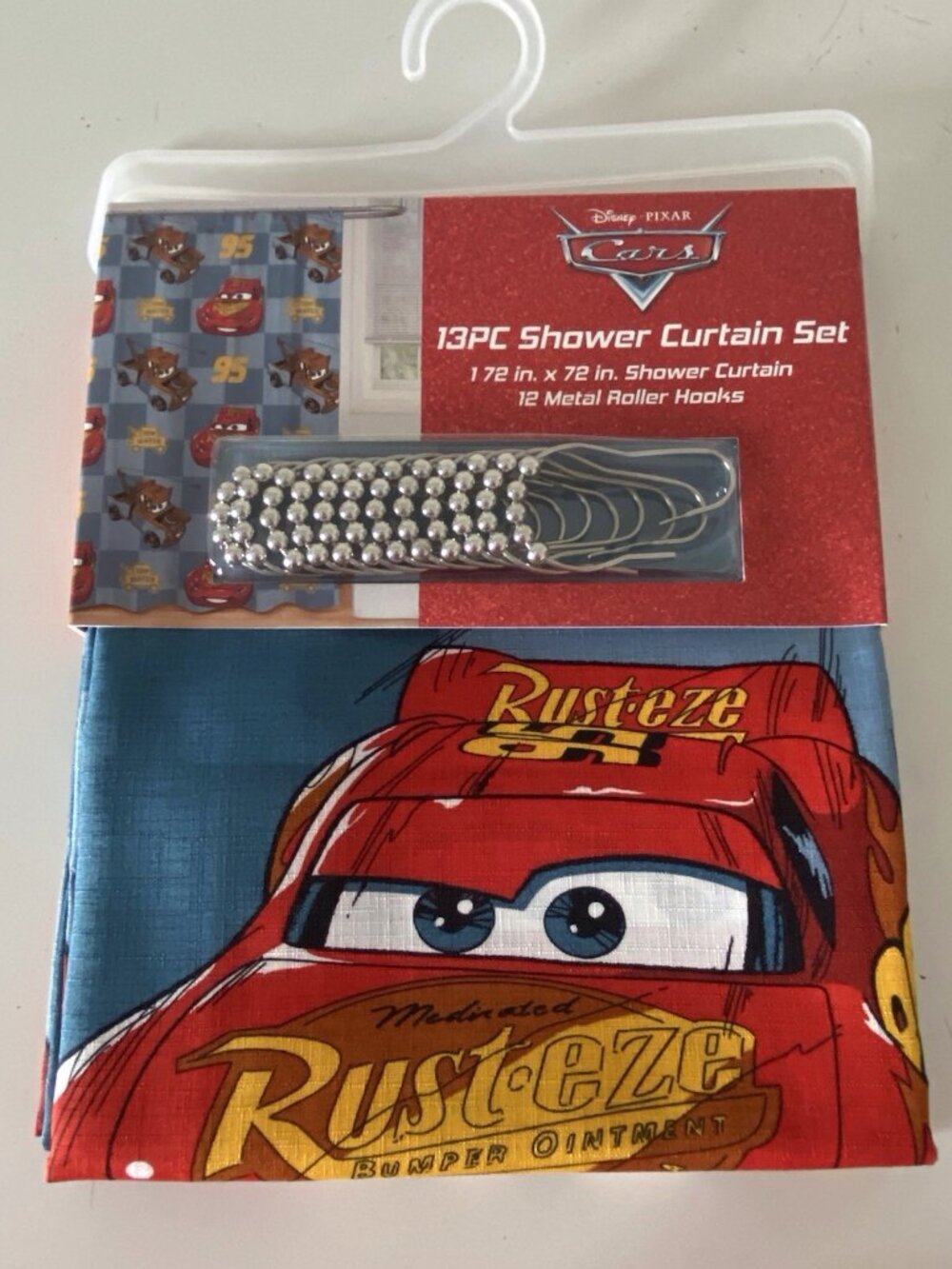 13 Pc Disney Pixar Cars Shower Curtain Set 72” X 72” Lightning McQueen Mater NEW
